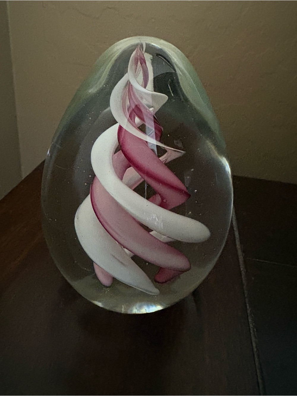 Art Glass Ribbon Spiral Egg Paperweight